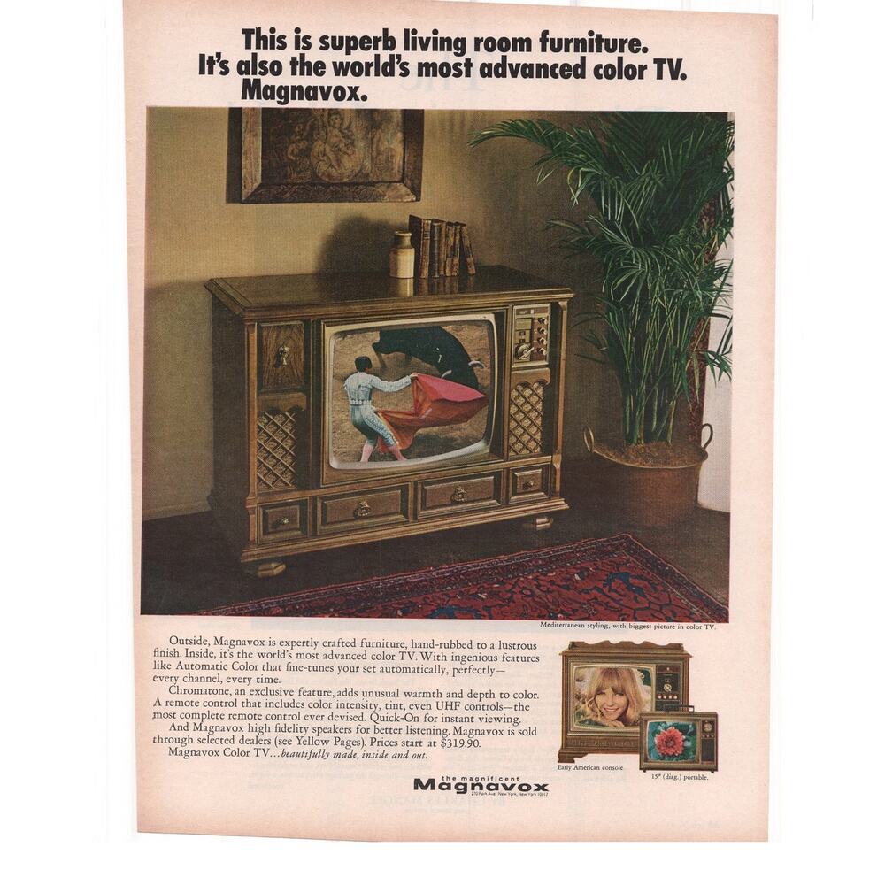 Magnavox Color Television Advertisement Vintage 1969 Console TV Entertainment